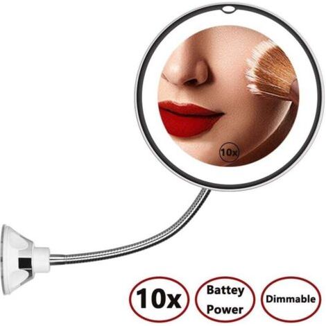 Miroir de Maquillage LED à grossissement 10x avec Rotation à 360° et Ventouse puissante Idéal pour la Maison et Les Voyages (1/4)