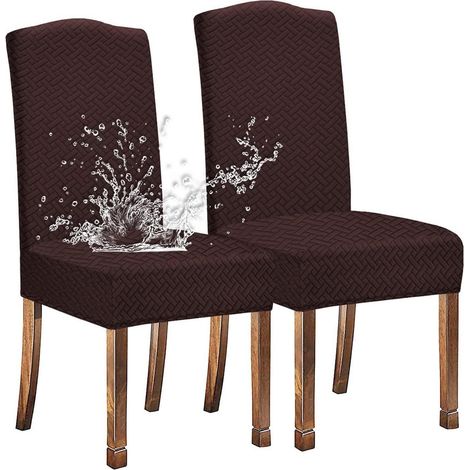 Stuhlhussen Jacquard 2 Stück Kaffee, wasserdicht, dehnbar, für Esszimmerstühle (1/5)