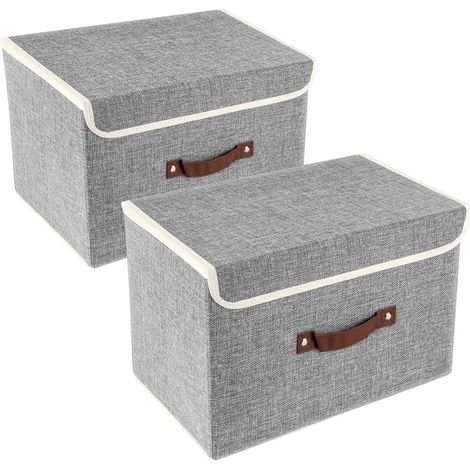 Aufbewahrungsbox mit Deckel, Stoff, waschbar, 38 x 25 x 25 cm, 2er-Set, Grau (1/5)