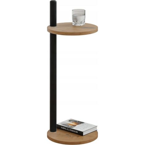 Mesita auxiliar redonda tipo loft con estante, 30x30x80 cm, metal negro. (1/5)
