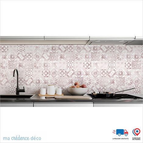 Crédence : Carreaux ciments classiques 4 - Couleur Marron clair - Alu composite - 60 - 120 (1/3)