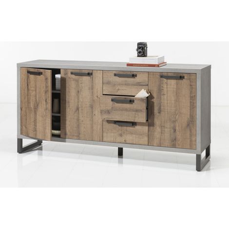 Madia 184 cm con 3 ante e 3 cassetti rovere e struttura cemento - Adrano