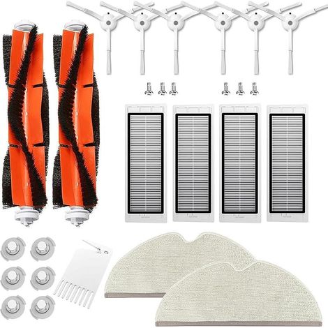 Pièces de Rechange pour Xiaomi Roborock S50 /S51 /S55 /S5 Max /S6 /S60 /S65, Kit accessoires pour Roborock S5 Max, 2 Brosse Principale, 4 Hepa Filtre, 6 Brosses Latérale, 2 Chiffons (1/5)