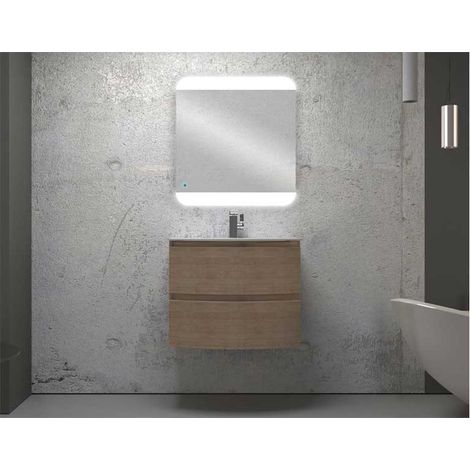 Mobile Bagno Vague70 cm SospesoRovere Tabacco Base 2 cassetti - Lavabo in Resina (1/5)