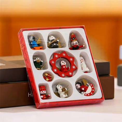 Ensemble de 9 figurines de Noël en bois - mini-décorations peintes à la main pour sapins de Noël, fêtes ou décoration murale (1/5)