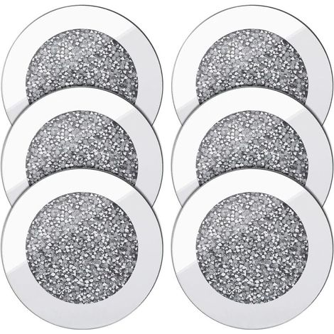 6pcs Dessous de Verre en Verre Miroir 4 Pouces Rond en Verre Concassé Protection Antidérapante pour Tasses à Café/Thé Décor à Maison Ensembles de Bar de Table Accessoires de Cuisine (1/4)