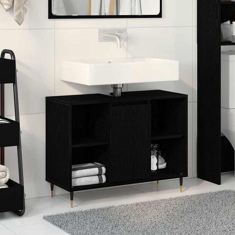 Badezimmerschrank mit Tür Schwarz 80 x 33 x 60 cm Holzwerkstoff