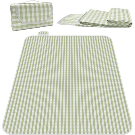 Couverture de Pique-Nique,150 x 200 cm, Imperméable Pliable en Tissu Oxford avec Poignée de Transport, Légère et Portable pour Plage, Parc, Camping et Randonnée (Vert) (1/5)