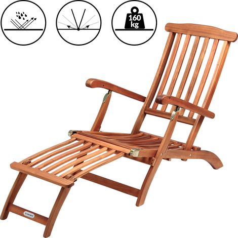 CASARIA® Sonnenliege Deckchair Klappbar Holz Wetterfest Gartenliege Rückenlehne 4-fach verstellbar Fußteil abnehmbar Liegestuhl Akazie FSC®-Zertifiziert Armlehne Garten Balkon Liege (1/2)