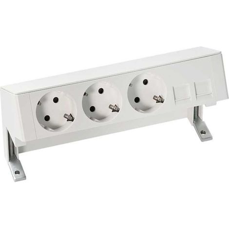 Kit de sobre mesa completo  con 3 bases de enchufe schuko y placa para 2 conectores RJ45 blanco SIMON 42403020-130