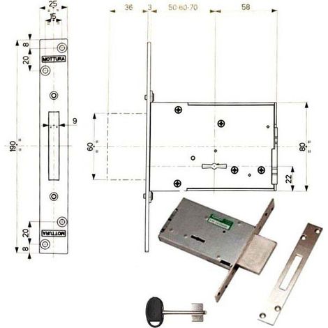 Cerradura para insertar hierro Dm E50 40701 Mottura