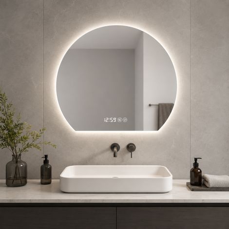 Miroir rond LED 80cm – Éclairage intégré – Maquillage – Antibuée – 3 températures – Intensité réglable – Chambre/SdB – Intelligent (1/5)