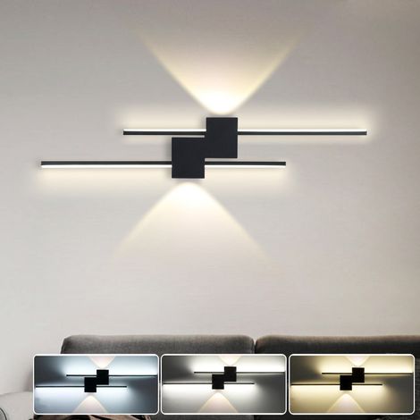 Applique murale LED 60 cm, lampe de chevet créative, lumière décorative, 3 températures de couleur réglables, applique murale LED 26 W, noire (1/5)