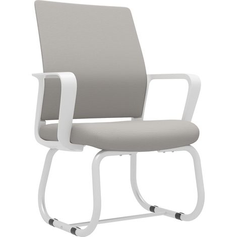 Silla de oficina moderna minimalista gris y blanca con estructura metálica y respaldo de malla (1/5)