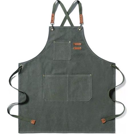 Tabliers en toile unisexes, lot de 2, coton réglable, 3 poches, hydrofuges, pour cuisine, barbecue, artisanat, jardin et café, gris et vert (1/5)