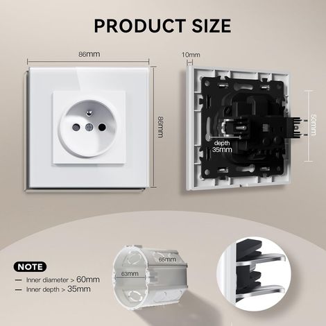 Presa a Muro 250V/16A – Pannello in plastica, presa elettrica standard bianca (1/4)