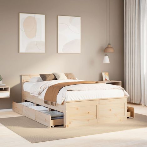 vidaXL Giroletto senza Materasso con Testata 135x190 cm Massello Pino (1/5)