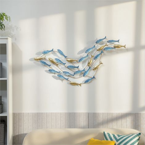 Décoration murale Moderne en métal avec motif de poisson bleu (1/5)