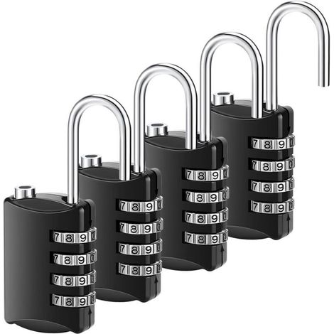 Lot de 4 cadenas à combinaison étanche à 4 chiffres, cadenas long en métal pour extérieur, pour portail, valise, avion (1/5)