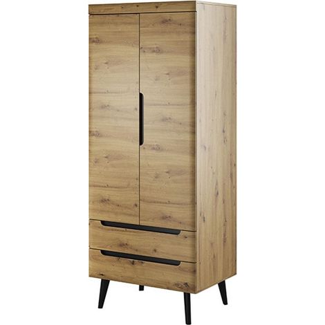 Tendencio – Armoire penderie en bois 80 cm – Dimensions L80 x H197 x P56 – Rangement élégant pour séjour ou entrée – Design moderne
