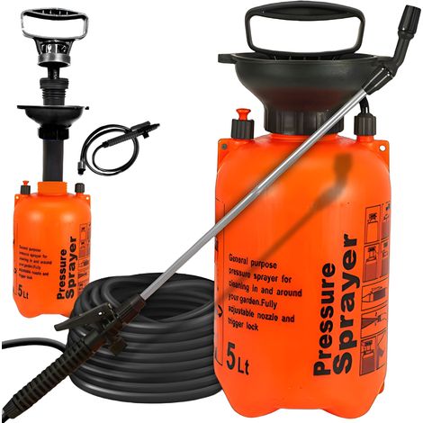 Spruzzatore a pressione da giardino, portatile, 5 litri, grande, con lancia a spruzzo lunga (1/5)