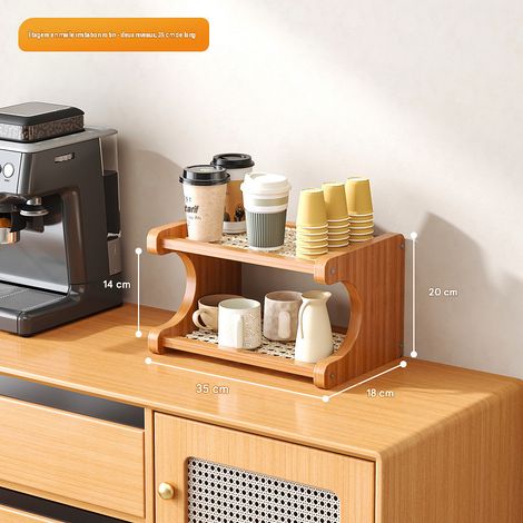 Étagère de bureau double niveau, 35 cm, organisateur en bois, idéale pour le café, les cosmétiques et les petits objets