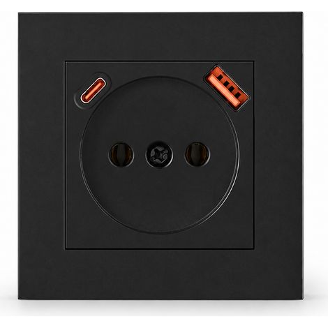 Prise faible profondeur USB-C 3A encastrable 80 mm 16A noir