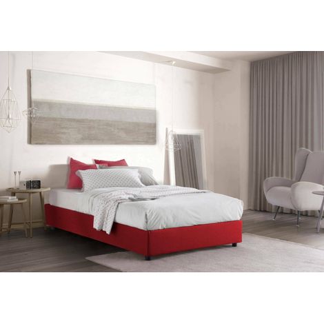 Talamo Italia Cama de plaza y media Camilla, Cama contenedor con revestimiento de tela, 100% Made in Italy, Apertura lateral, adecuado para colchón Cm 120x190, Rojo, con embalaje reforzado (1/5)
