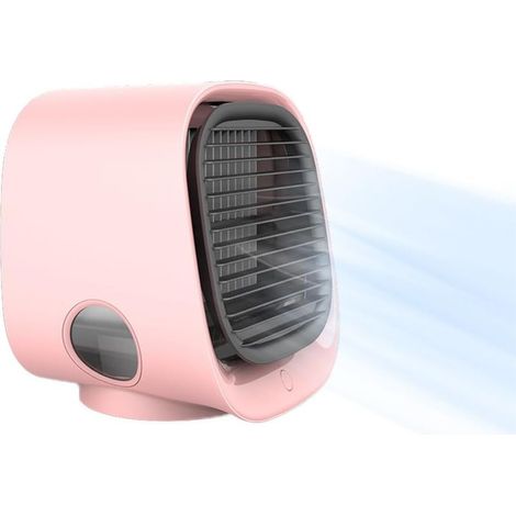 Refroidisseur d'air portable, mini humidificateur (3 vitesses), ventilateur de bureau USB, climatiseur de bureau à domicile (rose) (1/5)