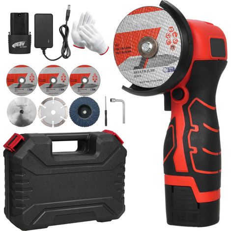 Meuleuse d'angle sans fil 7000 tr/min, mini-meuleuse électrique avec 2 batteries 16,8 V 2000 mAh et disque à meuler pour la découpe de briques, bois, pierre et acier polis (1/5)