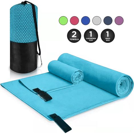 Serviette de voyage microfibre bleu clair - Séchage rapide, absorption optimale pour sport, gym et extérieur. (1/5)