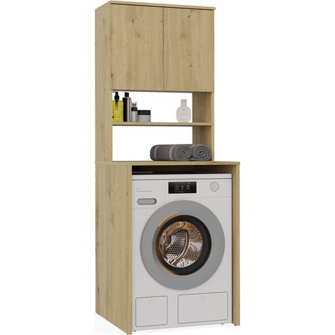 Scaffale da bagno sopra la lavatrice, Rovere Artisan, 64 x 64 x 180 cm (1/5)