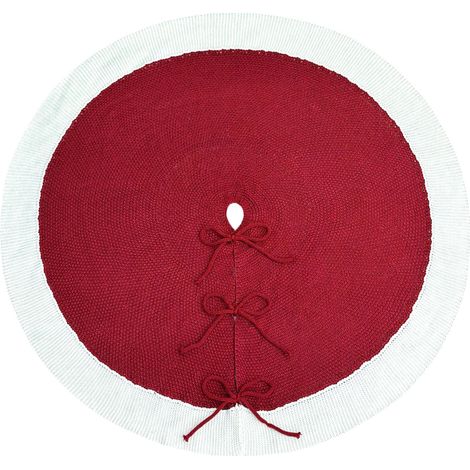 Falda para árbol de Navidad de 122 cm (48 pulgadas): falda roja con ribete blanco, falda de árbol tejida. (1/5)