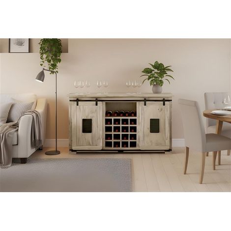 Wein-Sideboard Kommode Akazie massiv eichenfarben 145 x 45 x 85 cm LIBRO (1/5)