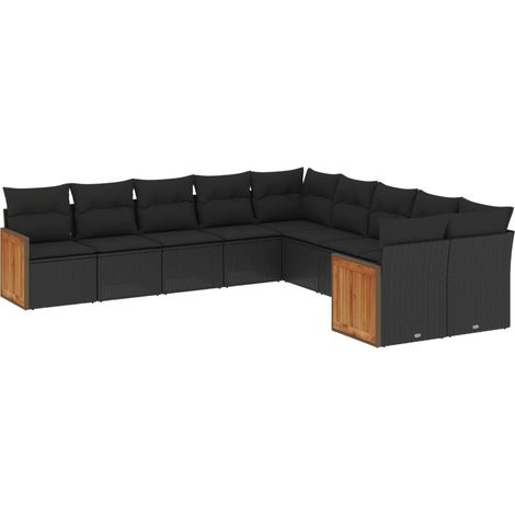 vidaXL Set Divani da Giardino 10pz con Cuscini in Polyrattan Nero (1/5)
