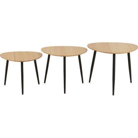 Lot de 3 tables basses 47, 52 et 56 cm en bambou et métal noir (1/5)