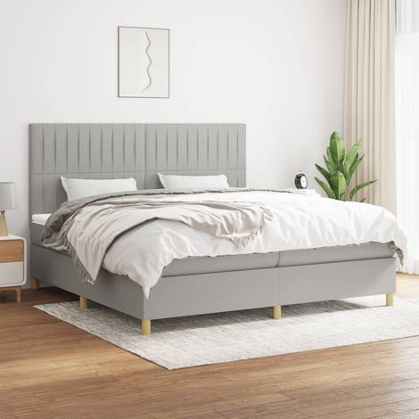 Lit à sommier tapissier avec matelas - Cadre De Lit Moderne: King Size - Lit Double - Gris clair 200x200cm Tissu Chic-928351 (1/4)