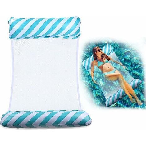 [NEVER USED] Inflatable Swimming Pool Hammock, Striped Inflatable Hammock, Floating Inflatable Mattress, Foldable Water Hammock, 4-in-1 Water Hammock, Best Summer Gifts for Adults and Kids (1/4)