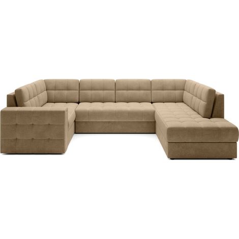 Canapé d'angle convertible MONTEZA marron clair 299 cm avec coffre et couchage (1/5)