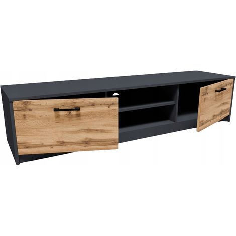 Meuble TV graphite 160 cm – Banc TV avec 2 portes et 2 étagères – Matériau stratifié résistant aux rayures – Dimensions 160 x 41 x 36 cm (1/5)