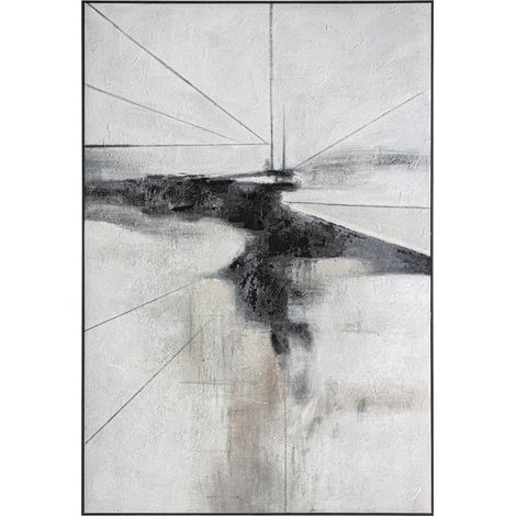 Tableau mural abstrait contemporain en toile - tons neutres gris noir et blanc (1/5)