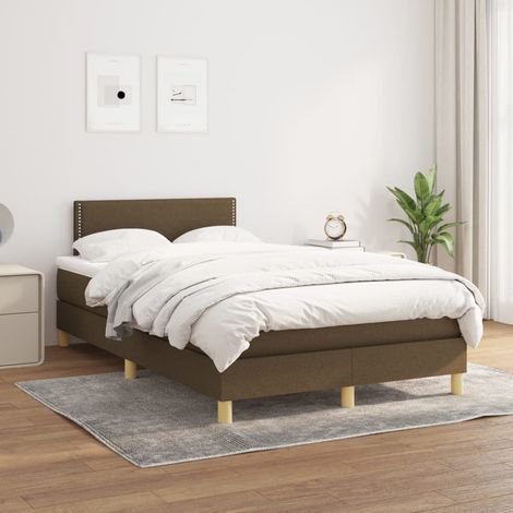 Cama box spring con colchón tela marrón oscuro 120x200 cm (1/5)