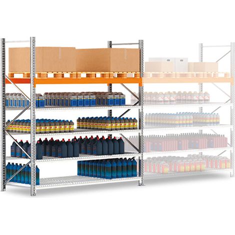 Scaffale di prelievo a 4 livelli + Pallet a 1 livello - Elemento successivo: 3000x2700x1100mm - Utilizzabile solo con un modulo di avviamento - RAYOHYBS/5N/3027/S
