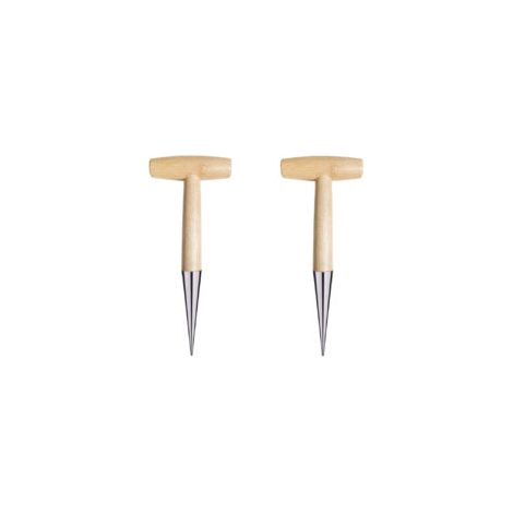 Lot de 2 plantoirs T pour plantation de bulbes, acier inoxydable et manche en bois (1/5)
