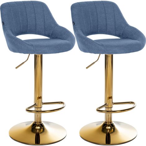 Lot de 2 tabourets de bar Milet en tissu Bleu métal or