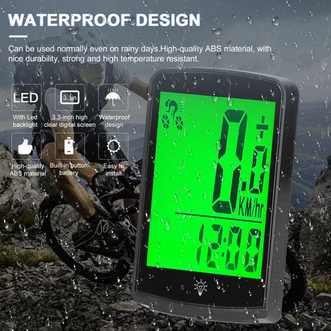 Compteur de vélo sans fil 3,3 pouces avec LED, multifonctionnel, étanche, rétroéclairage et réveil automatique (1/5)