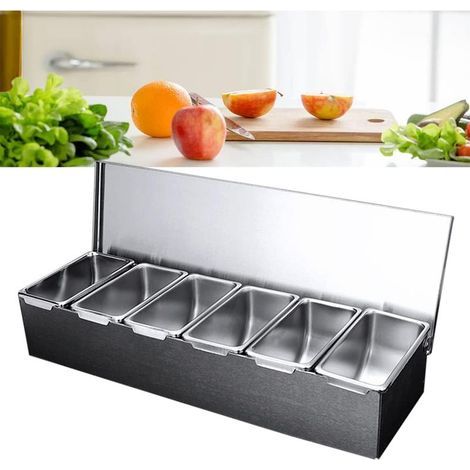 Zutatenbehälter – Edelstahl – 6 Einsätze – Für Catering und Kochen – Pizzabehälter (1/5)