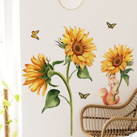 BUNTHAUS Wandaufkleber Blumen Sonnenblume Wandaufkleber Vintage Goldene Blume Dekoaufkleber Wohnzimmer Schlafzimmer Kinder Baby Dekoration Dekoration (1/5)