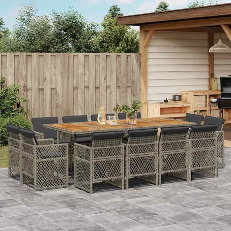 13-tlg. Garten-Essgruppe mit Kissen Grau Poly Rattan
