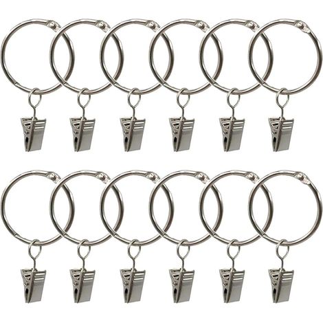 Anneaux pour Rideaux,Pince Rideaux,40 Pièces Anneau Rideau avec Pinces,Décoratif Métal Drapé Clip Crochets Ensemble,Facile Ouvert Anneaux à Pince Diamètre Intérieur de 35mm Argent (1/5)
